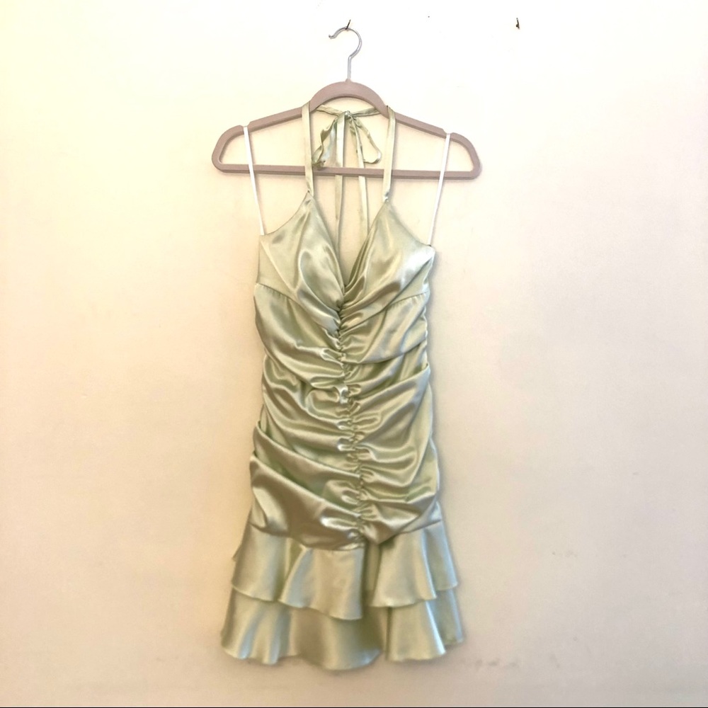 Jessica McClintock Mini Dress Ruched Tiered Halter